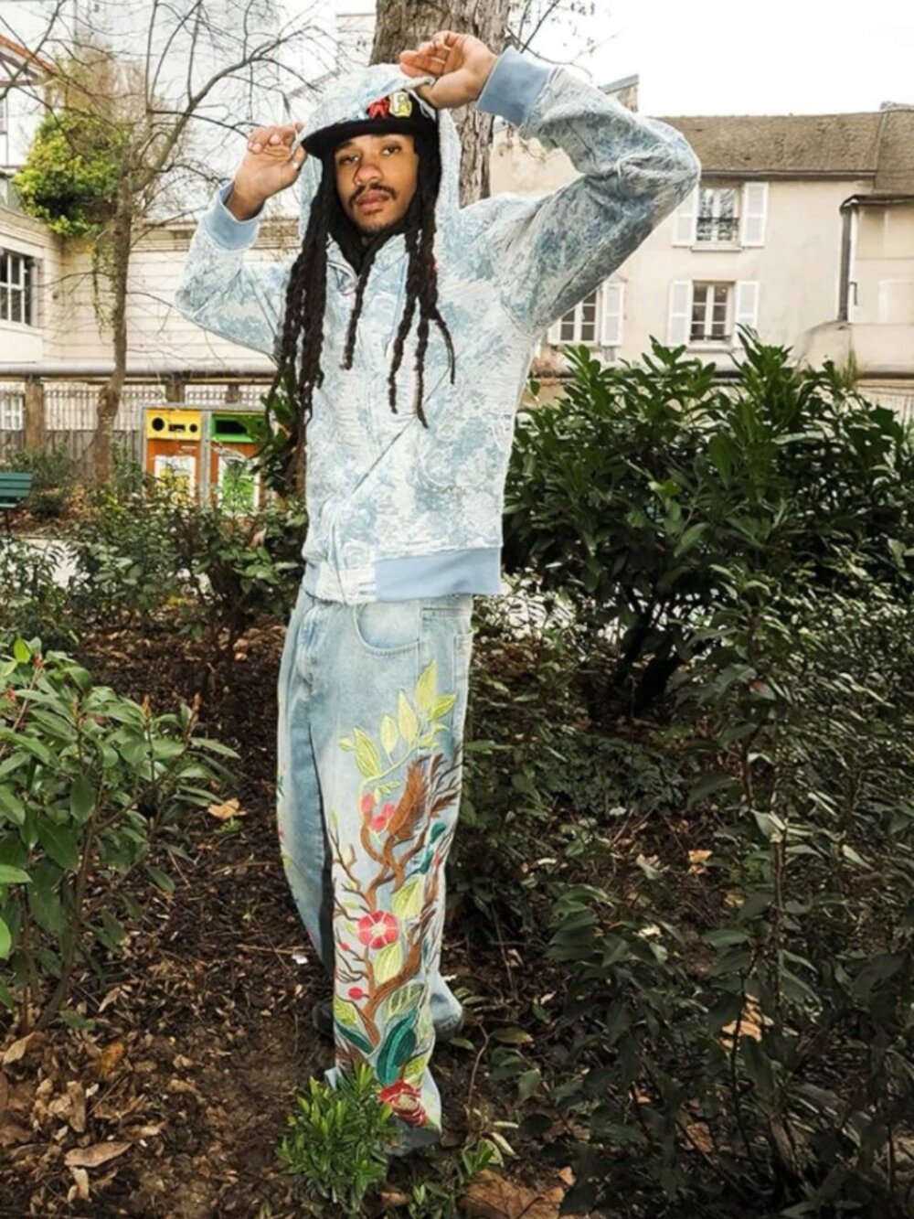 Unisex VeryRare Sakura Pants Jeans Size M L XL Blue Embroidered Cherry Blossom - Picture 15 of 17